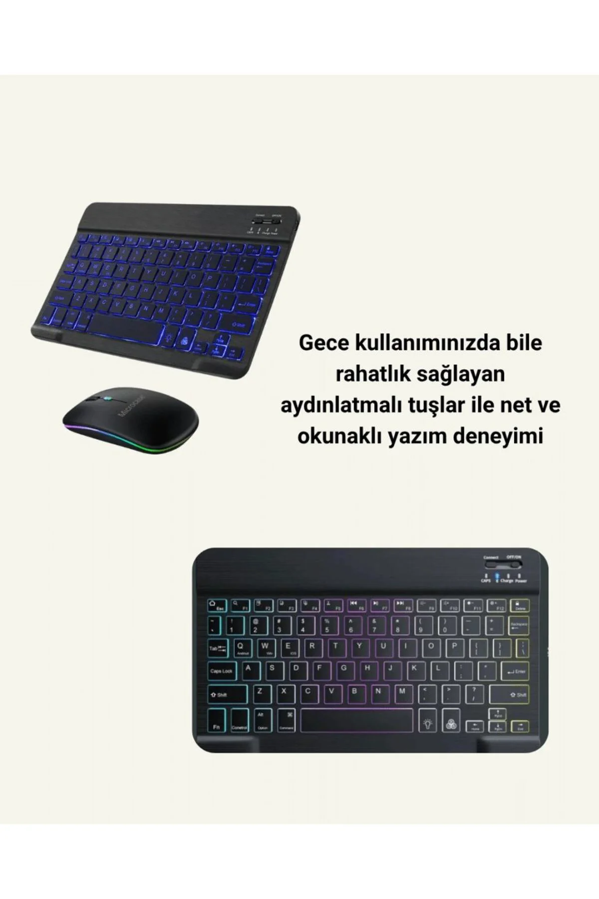 Bluetooth 5.3 Destekli Şarjlı Taşınabilir Klavye + Mouse Kombinas