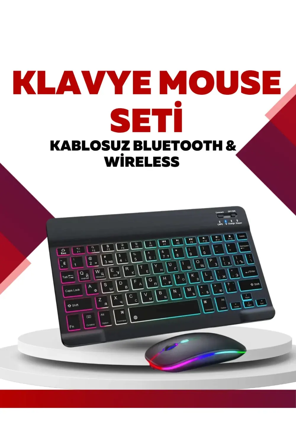 Bluetooth 5.3 Destekli Şarjlı Taşınabilir Klavye + Mouse Kombinas