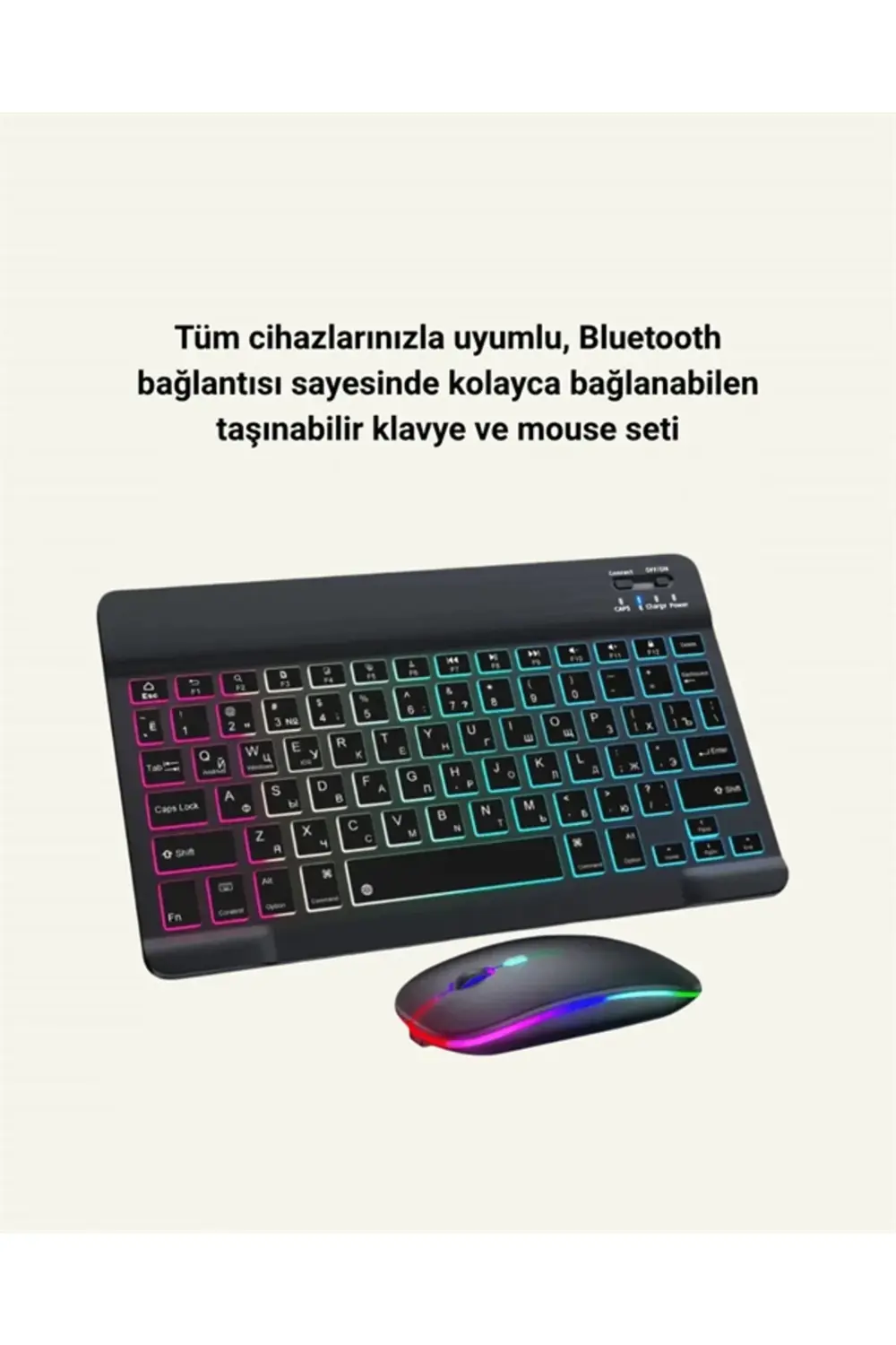 Bluetooth 5.3 Destekli Şarjlı Taşınabilir Klavye + Mouse Kombinas