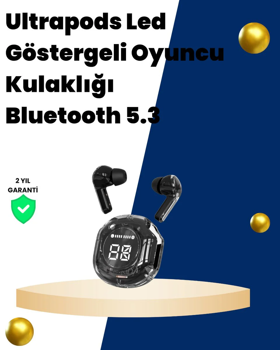 Bluetooth 5.3 Kablosuz Kulaklık - 30mm Sürücü, LED Ekran, Kablosuz Şarj