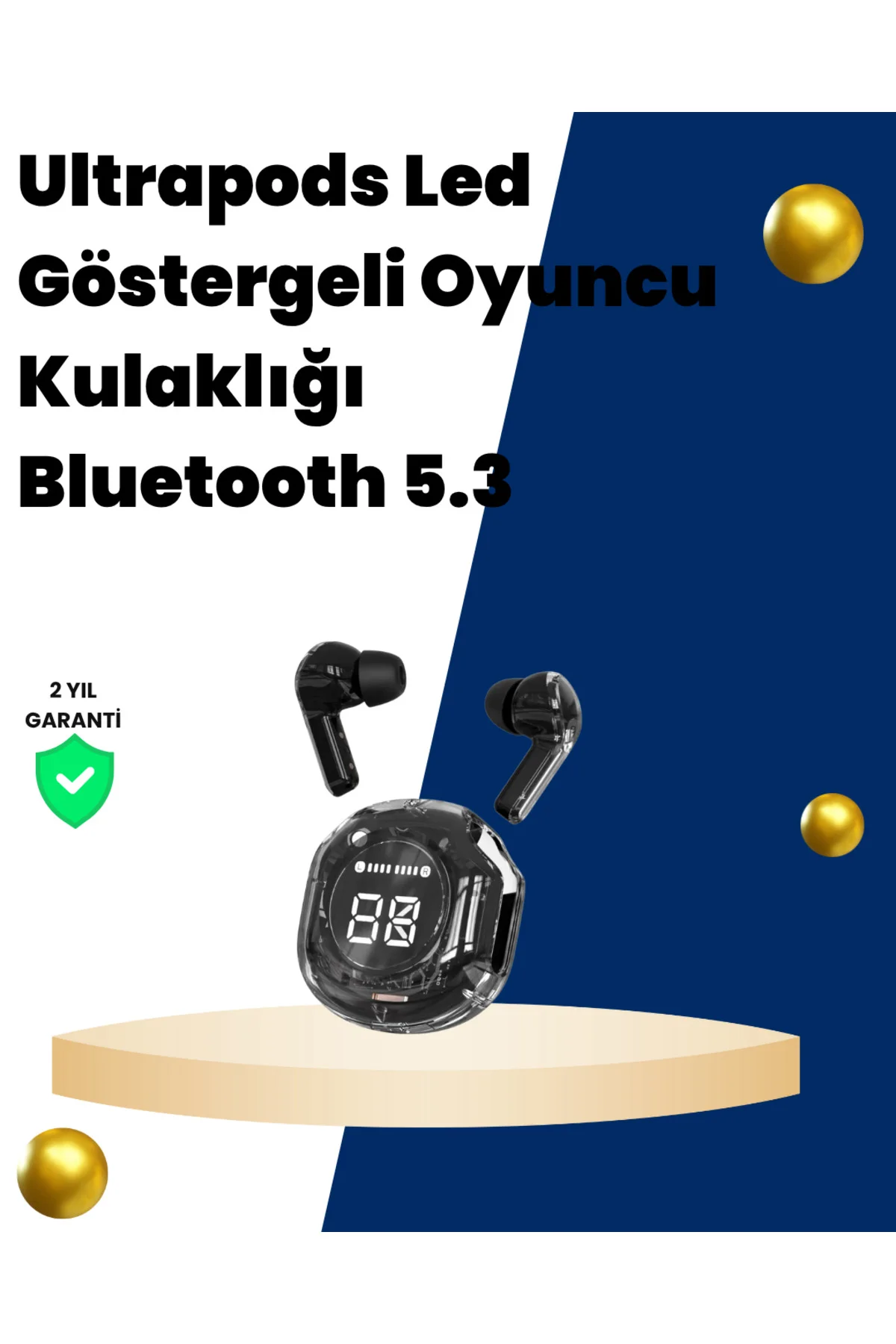 Bluetooth 5.3 Kablosuz Kulaklık 30Mm Sürücü Led Ekranlı Mikrofonl