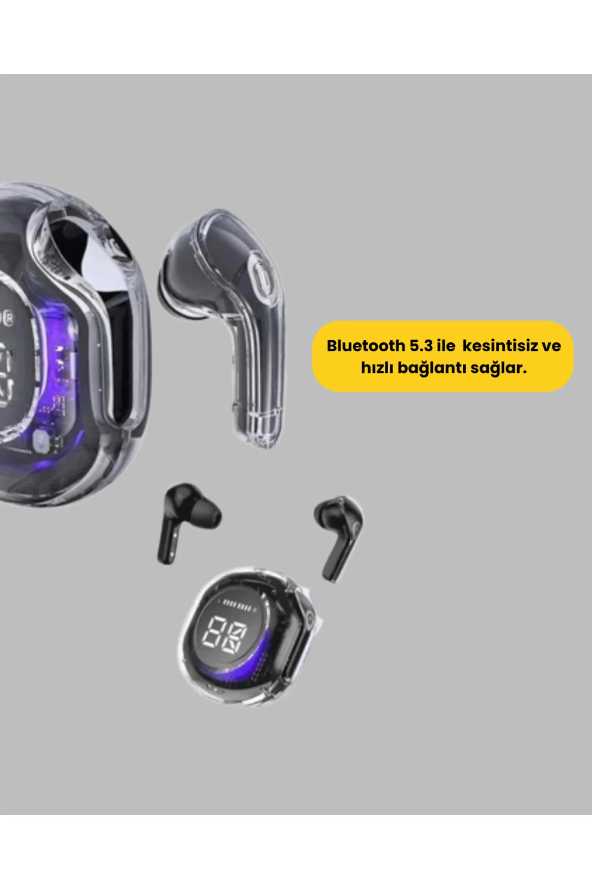 Bluetooth 5.3 Kablosuz Kulaklık 30Mm Sürücü Led Ekranlı Mikrofonlu
