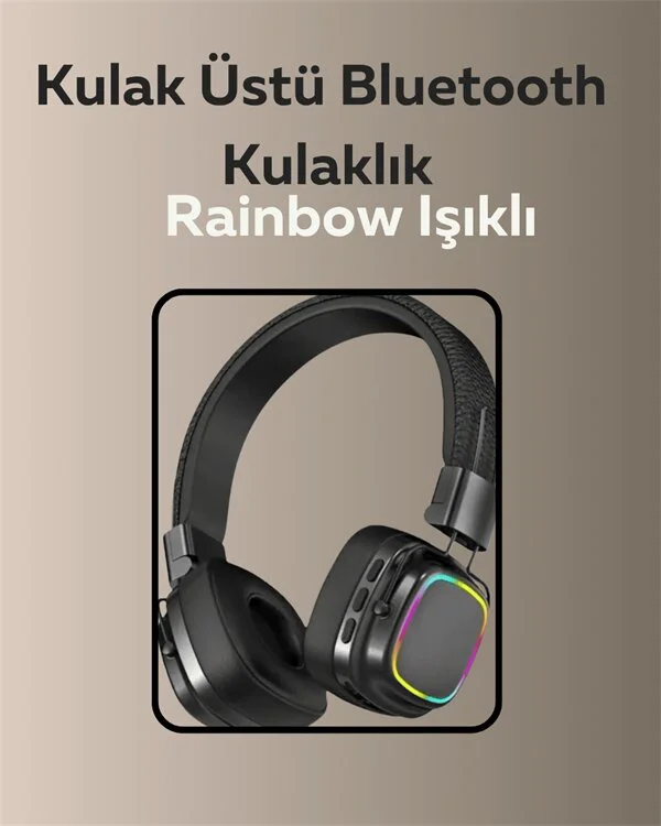 Bluetooth 5.3 Kablosuz Kulaklık - Rainbow Işıklı, Kesintisiz Müzik Deneyimi