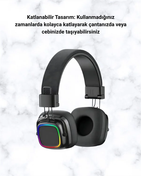 Bluetooth 5.3 Kablosuz Kulaklık - Rainbow Işıklı, Kesintisiz Müzik Deneyimi