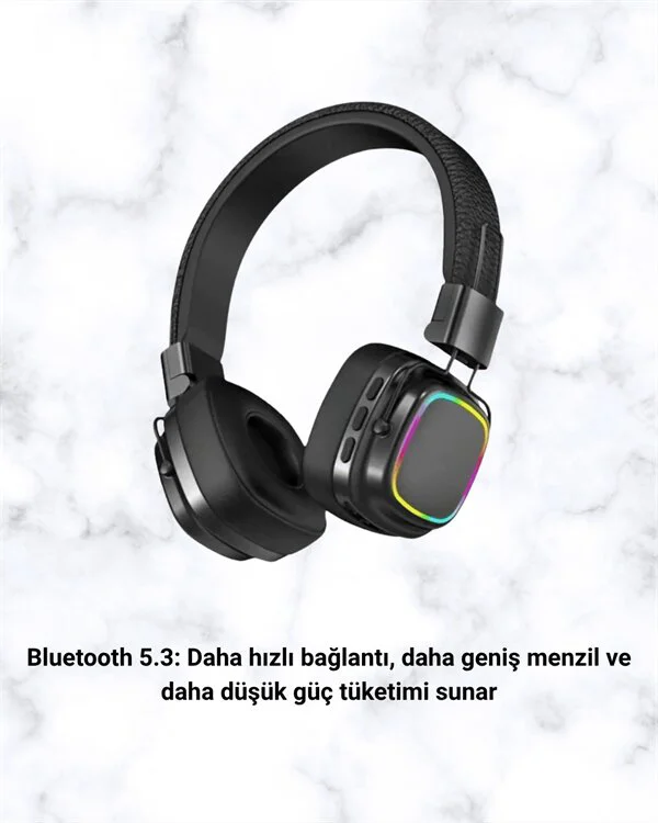 Bluetooth 5.3 Kablosuz Kulaklık - Rainbow Işıklı, Kesintisiz Müzik Deneyimi