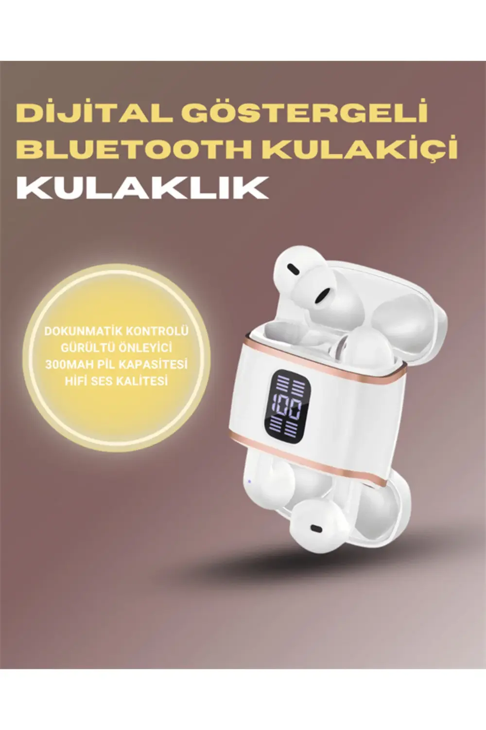 Bluetooth 5.3 Kulaklık – 4 Adet, Çift Kulaklıklı, Dijital Gösterg