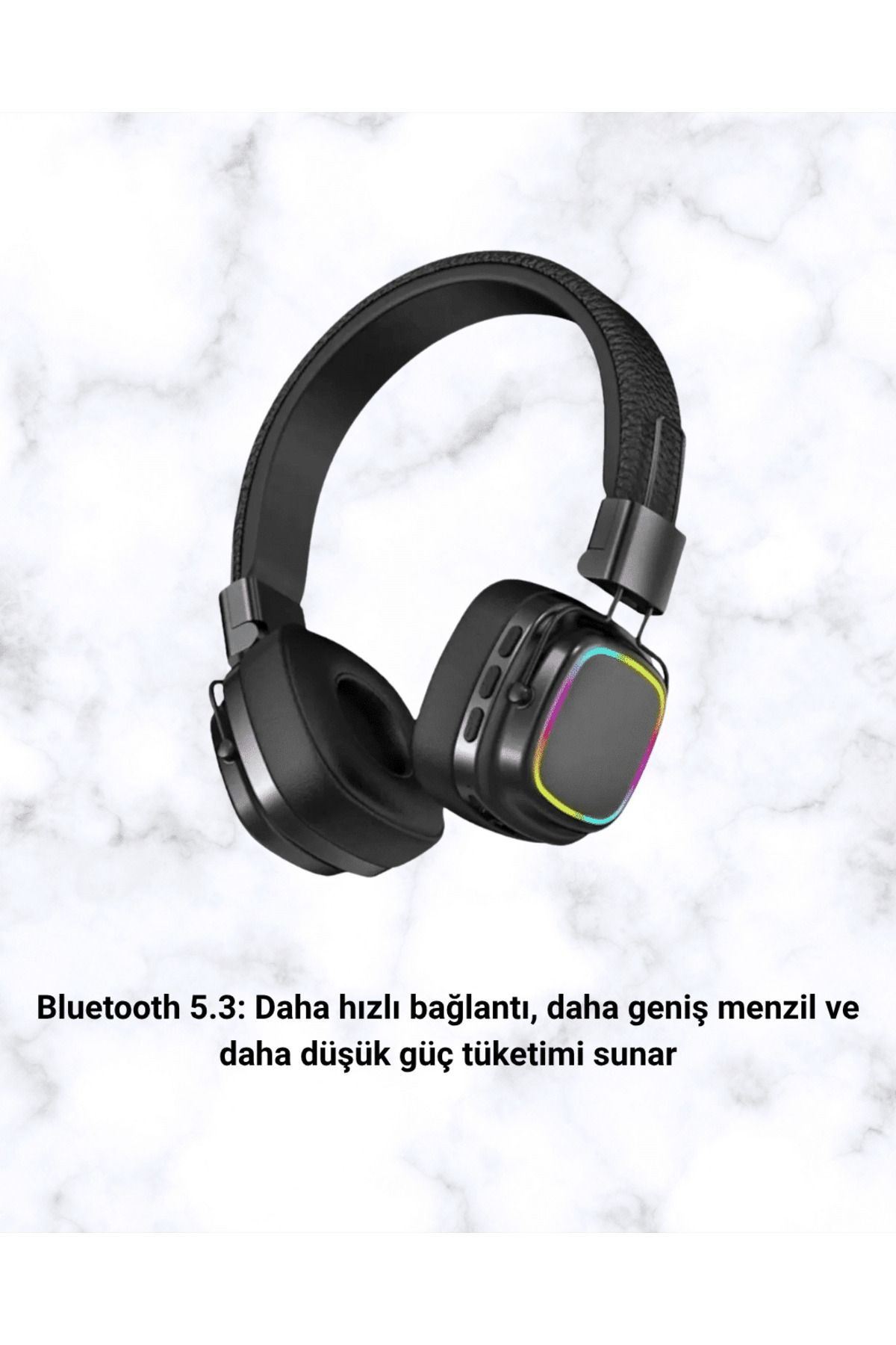 Bluetooth 5.3 Rainbow Işıklı Kulak Üstü Kablosuz Kulaklık - Lisin