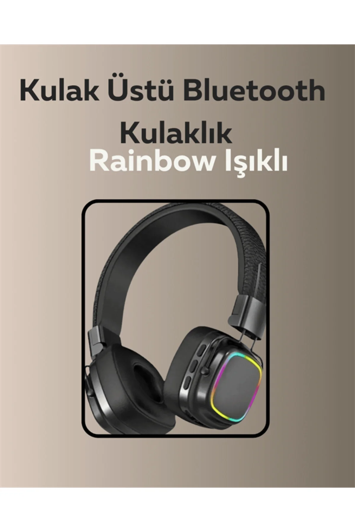 Bluetooth 5.3 Rainbow Işıklı Kulak Üstü Kablosuz Kulaklık - Görsel 2
