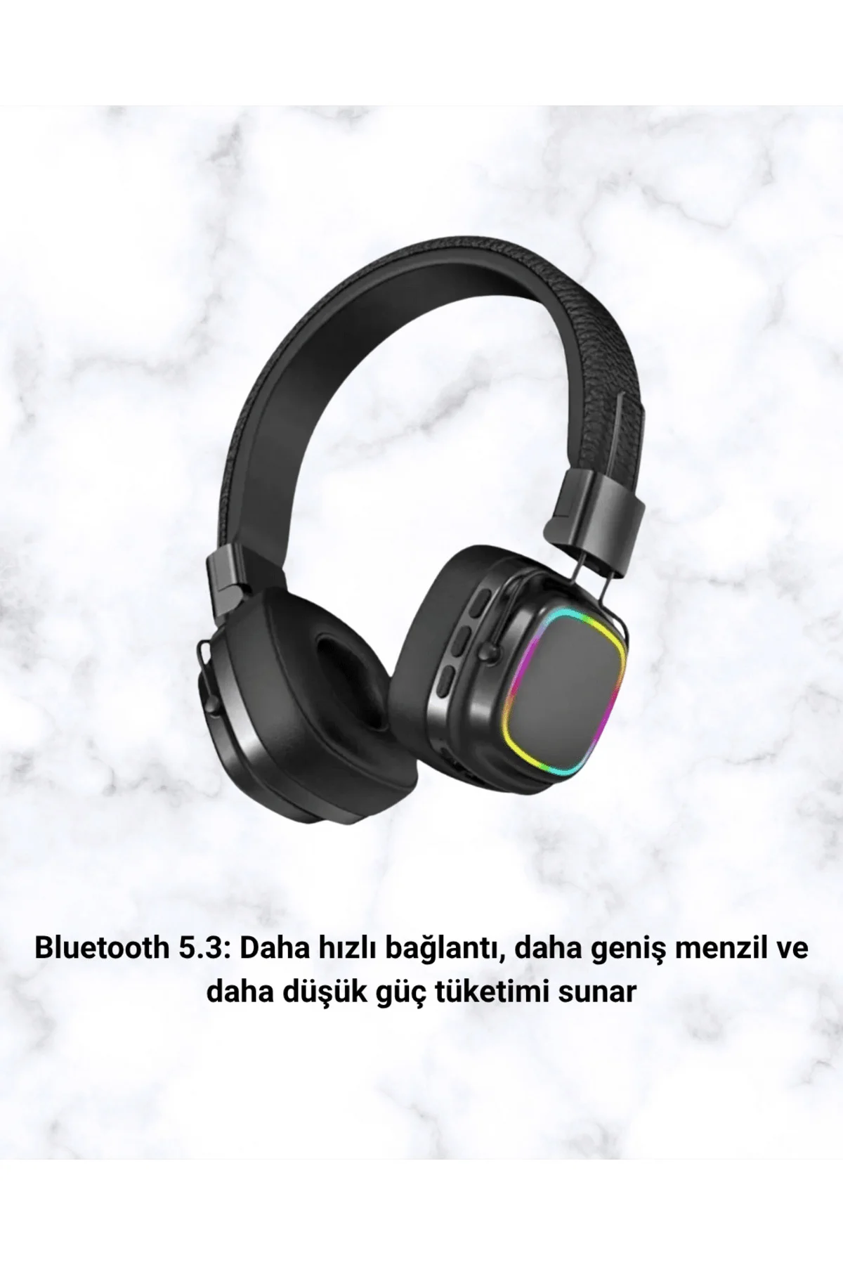 Bluetooth 5.3 Rainbow Işıklı Kulak Üstü Kablosuz Kulaklık - ayr51