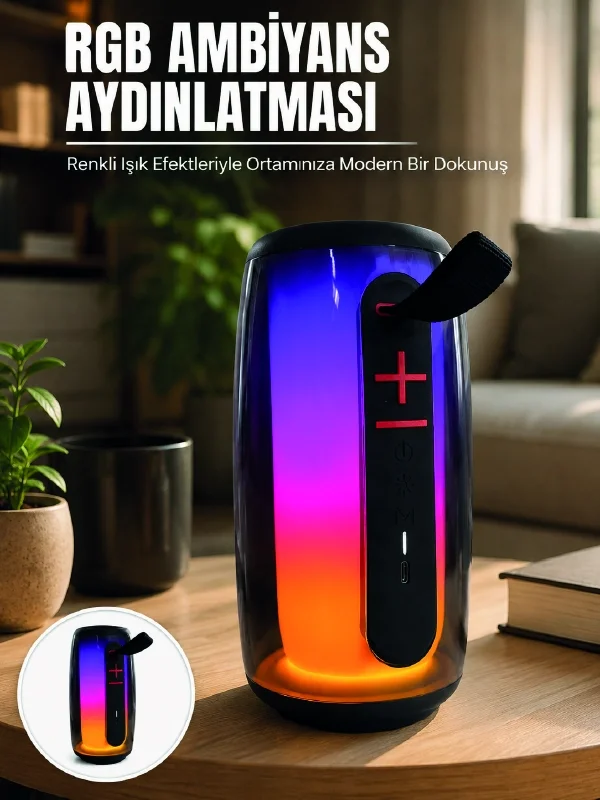 Bluetooth 5.3 RGB LED Işıklı Taşınabilir Hoparlör USB TF Kart AUX Destekli Fiyatı, Yorumları ve Özellikleri
