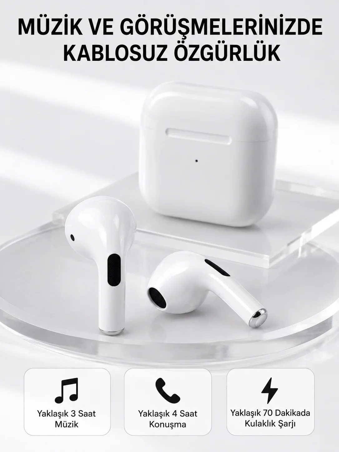 Bluetooth 5.3 TWS Kablosuz Kulak İçi Kulaklık 25 Metre Menzil Şarj Kutulu