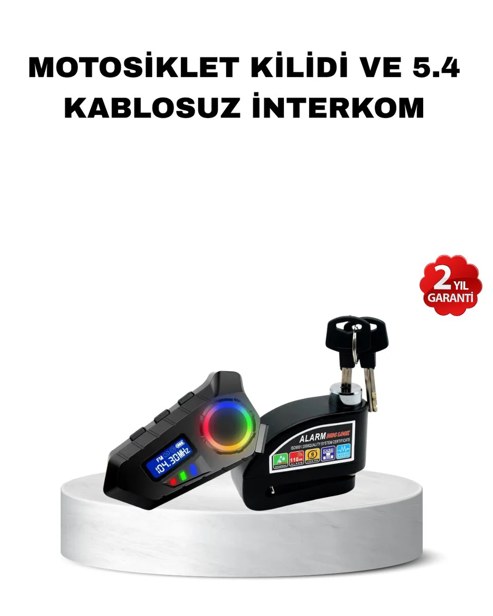 Bluetooth 5.4 İntercom ve Alarmlı Disk Kilidi Seti Güçlü Ses ve G