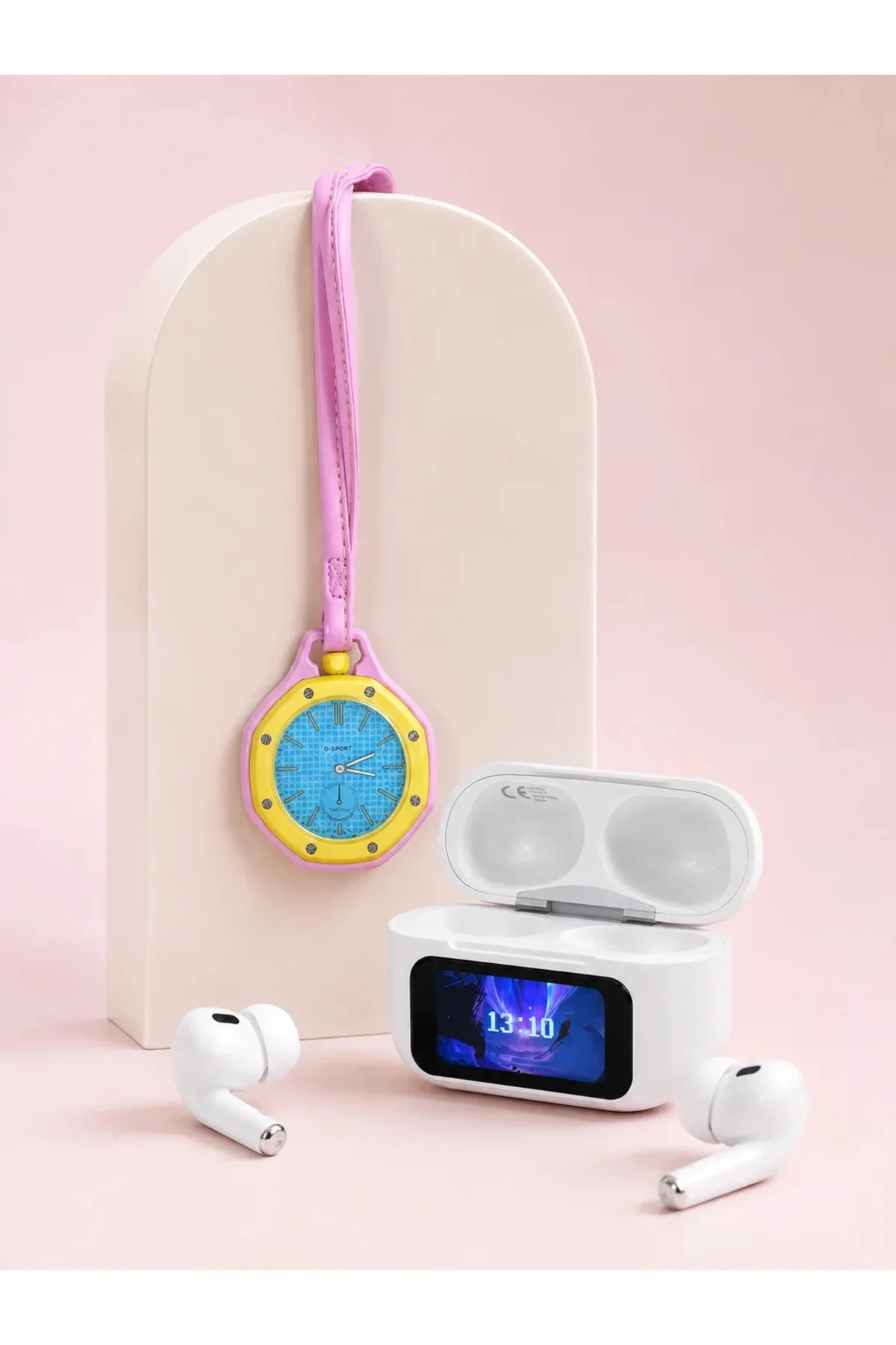 Bluetooth 5.4 Kablosuz Kulaklık Pembe Askılı og Charm Saat İkili Set Bluetooth 5.4 Kablosuz Kulaklık Pembe Askılı og Charm Saat İkili Set