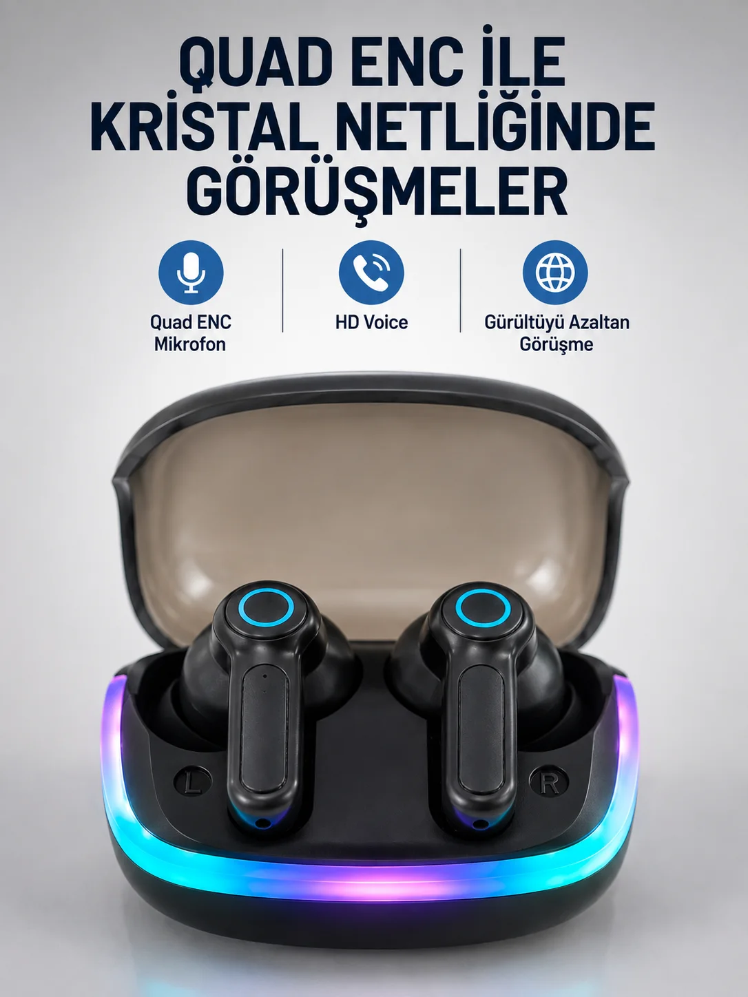 Bluetooth 5.4 Kablosuz KulaklıkQuad ENC Mikrofonlu TWS Kulaklık