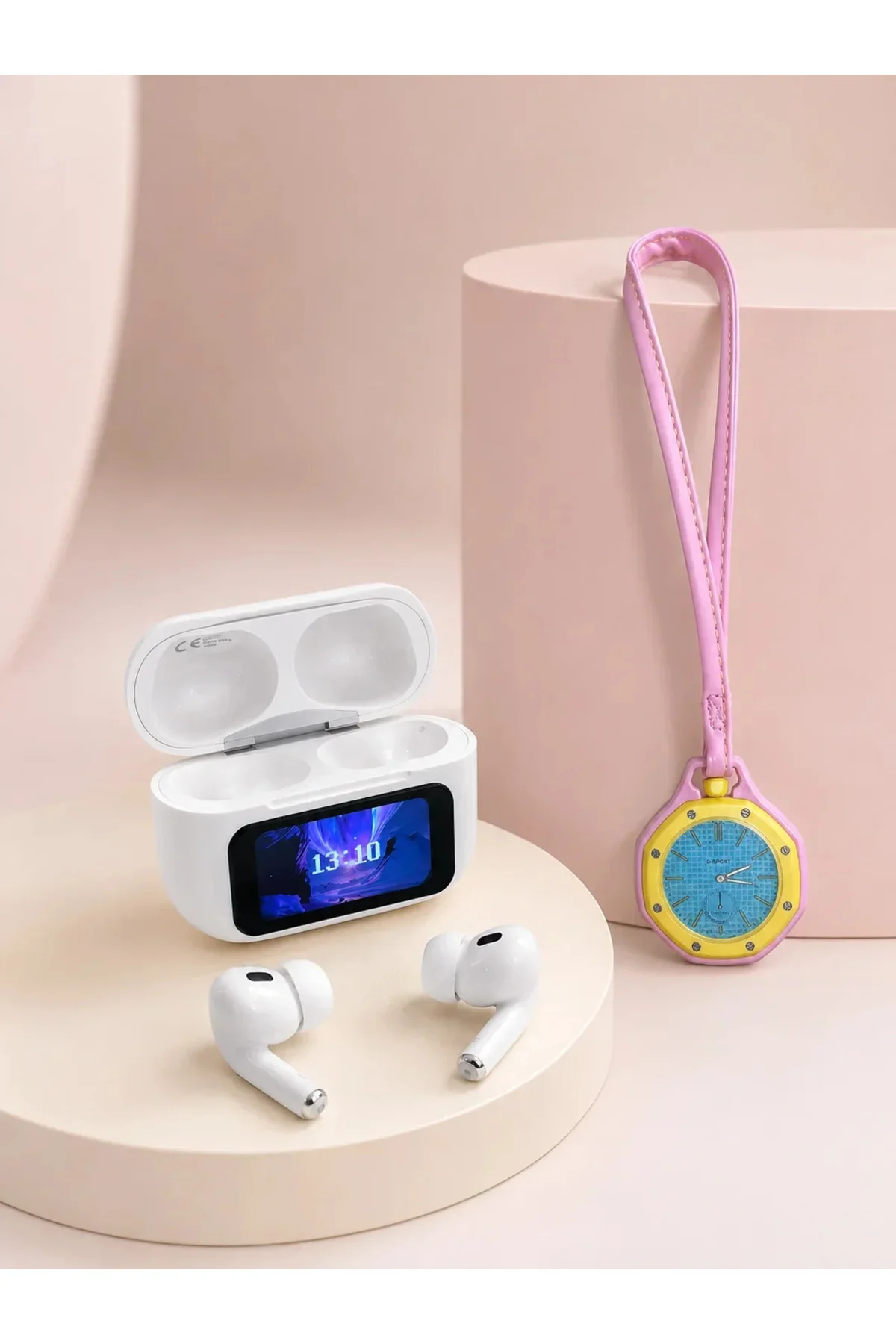Bluetooth 5.4 Kablosuz Kulaklık Pembe Askılı og Charm Saat İkili Set Bluetooth 5.4 Kablosuz Kulaklık Pembe Askılı og Charm Saat İkili Set