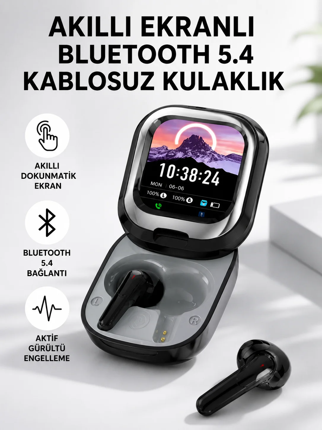 Bluetooth 5.4 Kulaklık – Gürültü Engelleme ve Akıllı Ekranlı Şarj Kutusu
