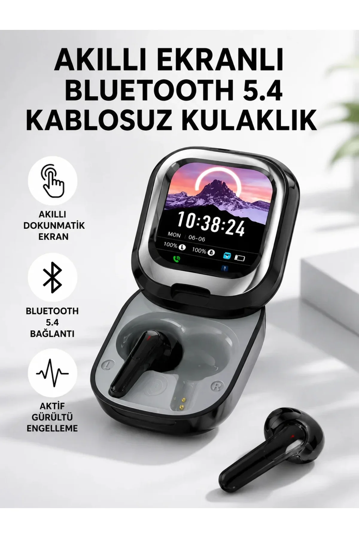Bluetooth 5.4 Kulaklık – Gürültü Engelleme ve Akıllı Ekranlı Şarj Kutusu