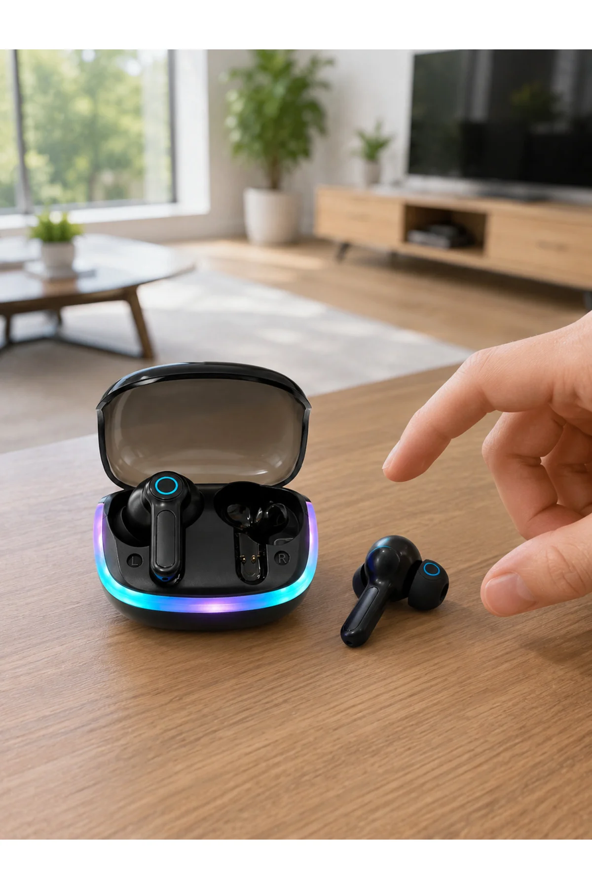 Bluetooth 5.4 TWS Kablosuz Kulaklık Quad ENC Mikrofonlu RGB Şarj Kutulu HD Ses - Görsel 4