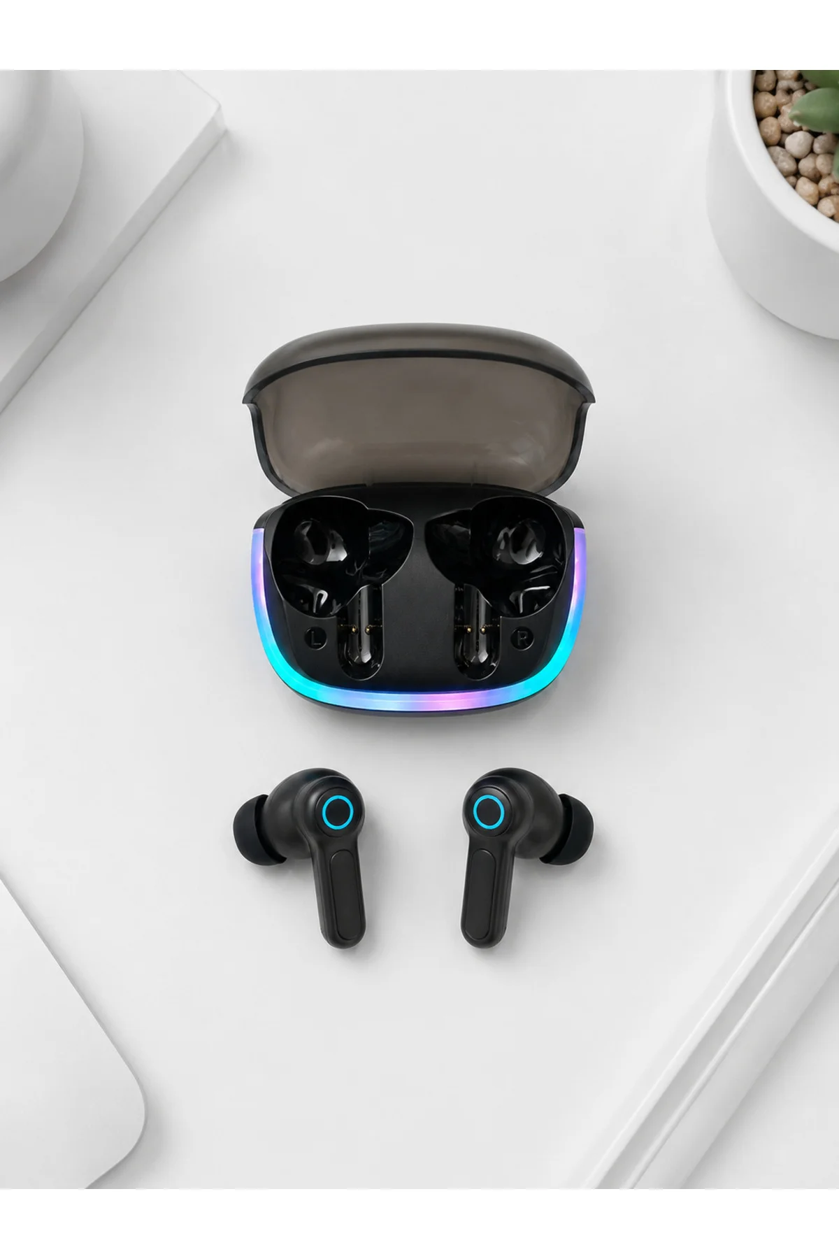 Bluetooth 5.4 TWS Kablosuz Kulaklık Quad ENC Mikrofonlu RGB Şarj Kutulu HD Ses - Görsel 2