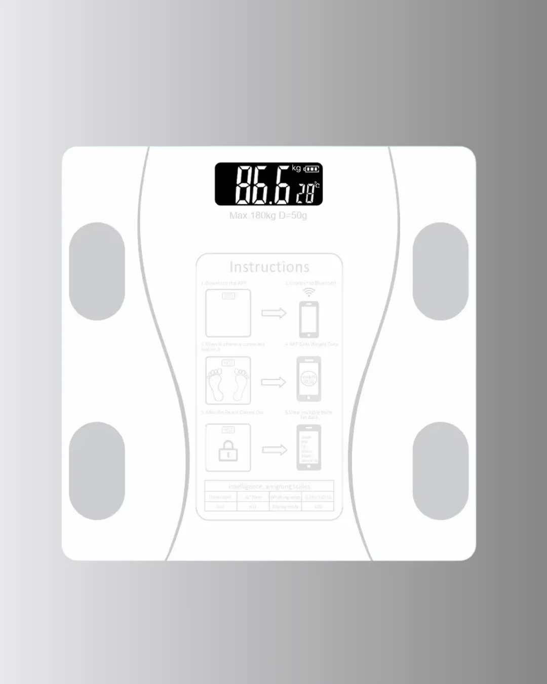 Bluetooth Akıllı Tartı – 8 Fonksiyonlu Dijital Baskül, 180 kg Kapasiteli