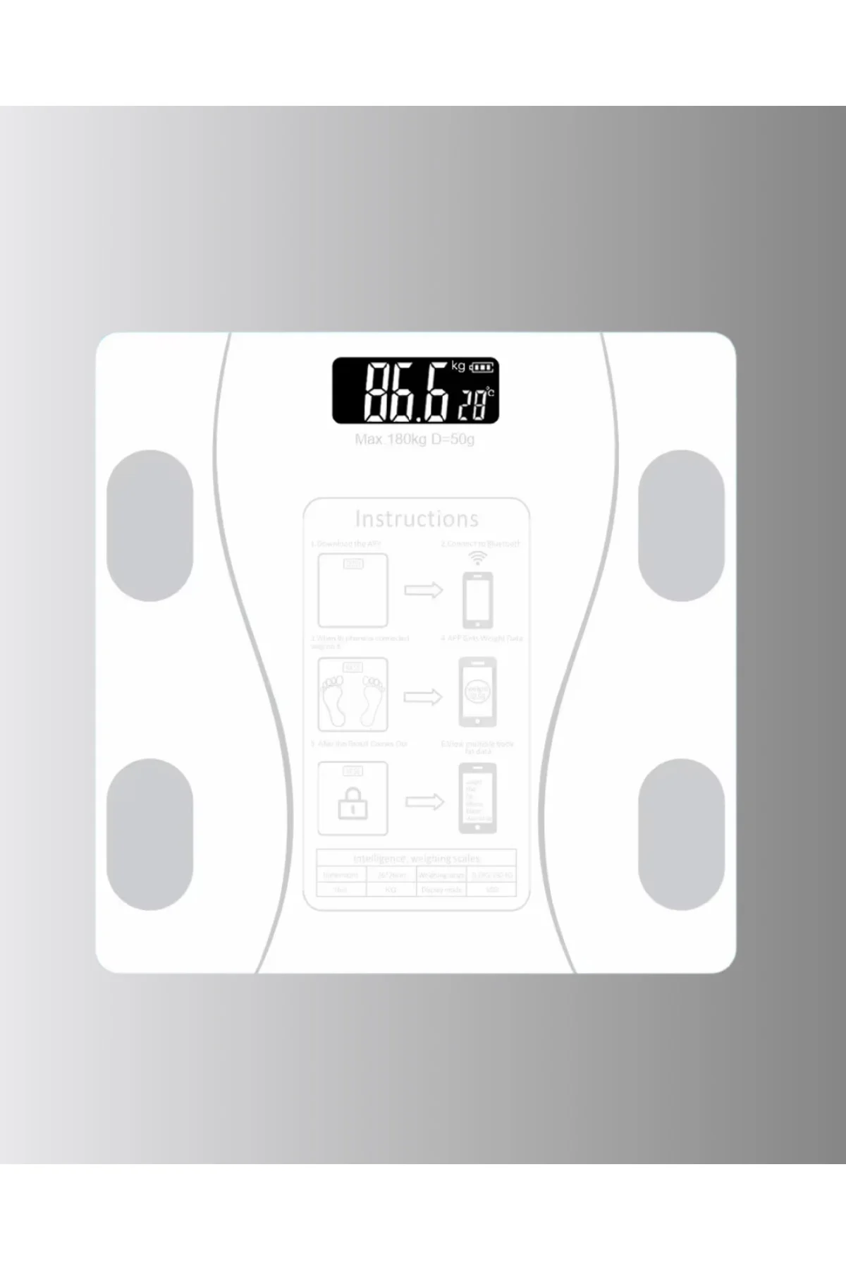 Bluetooth Akıllı Tartı - 8 Fonksiyonlu Dijital Baskül, 180 kg Kap