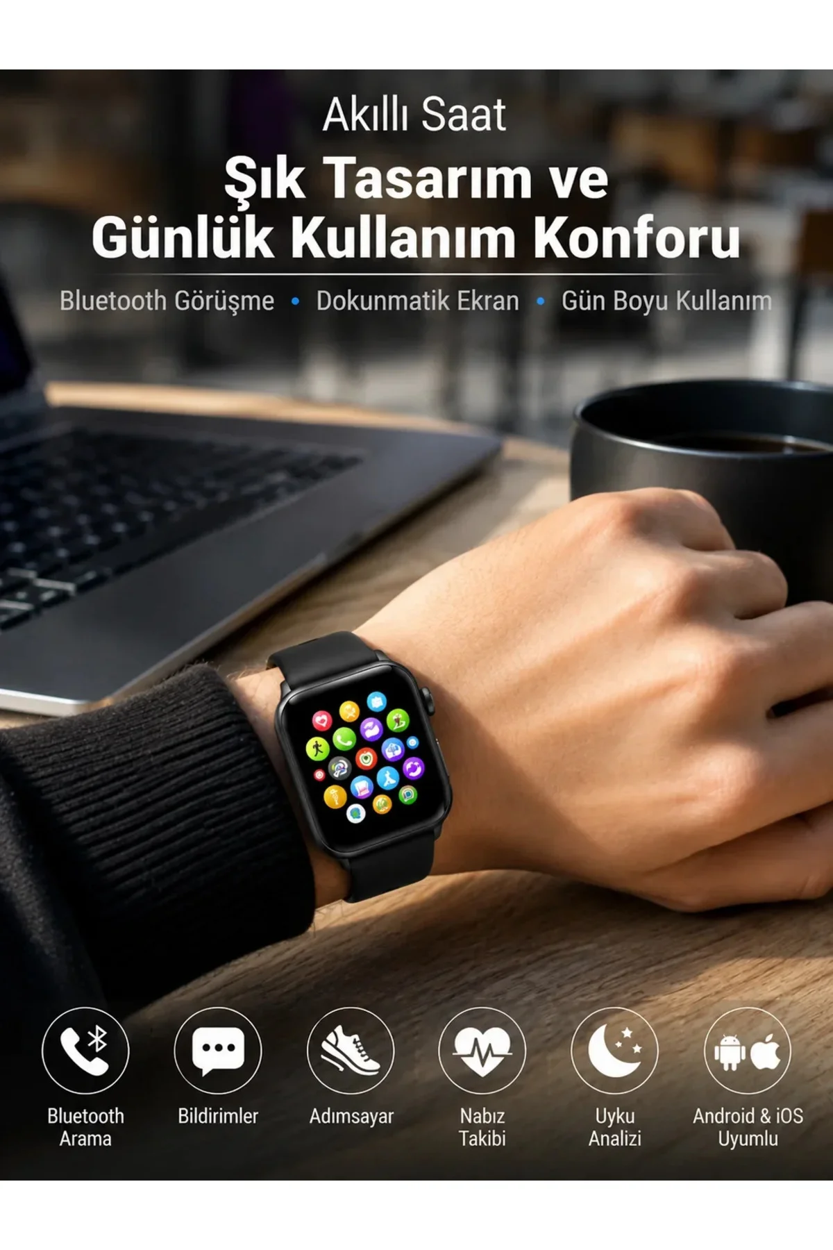 Bluetooth Arama, Akıllı Bildirimler ve Günlük Sağlık Takibi Sunan Şık Tasarımlı Akıllı Saat Bluetooth Arama, Akıllı Bildirimler ve Günlük Sağlık Takibi Sunan Şık Tasarımlı Akıllı Saat