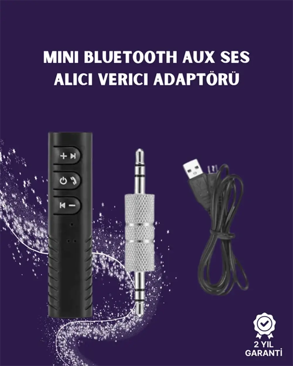 Bluetooth AUX Adaptör | 3.5mm Ses Girişi İçin Kablosuz Dönüştürüc