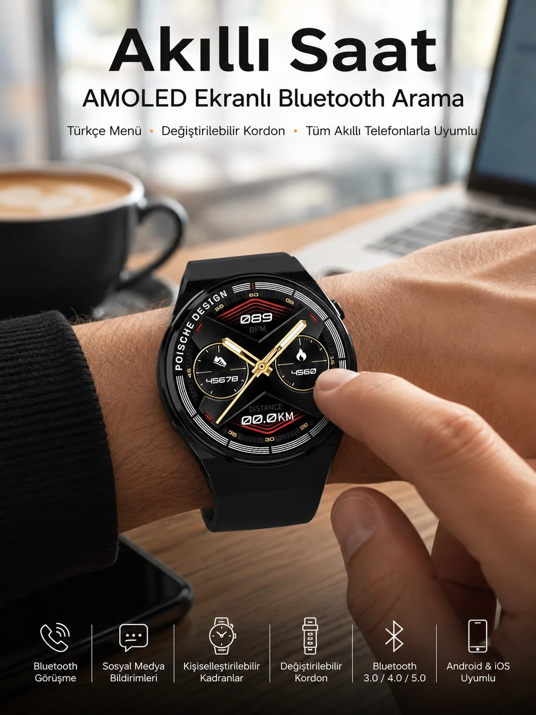 Bluetooth Bağlantılı Akıllı Saat Tüm Telefonlara Uyumlu Değiştirilebilir Kordon Bluetooth Bağlantılı Akıllı Saat Tüm Telefonlara Uyumlu Değiştirilebilir Kordon