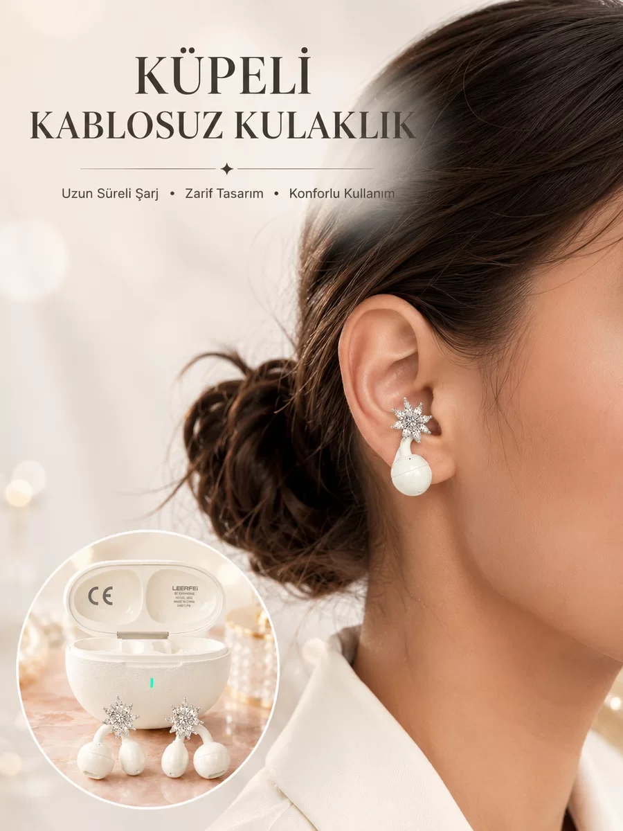 Bluetooth Bağlantılı Küpeli Kablosuz Kulaklık Uzun Pil Ömrü