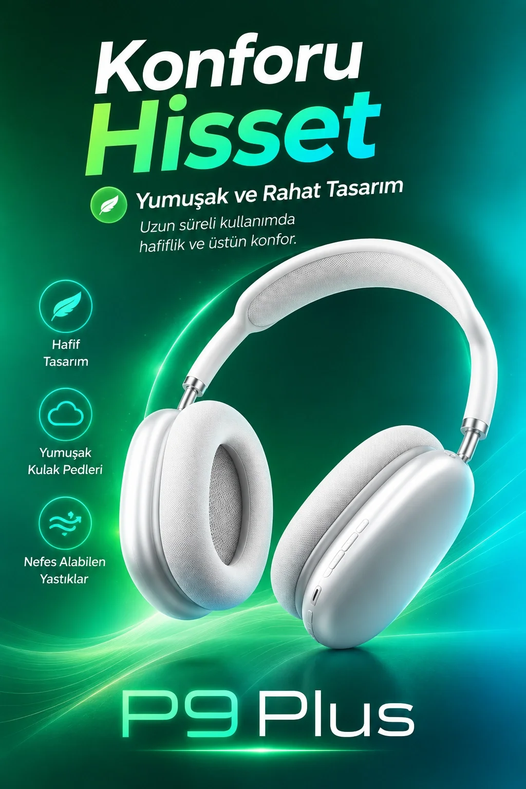 Bluetooth Bağlantılı Kulak Üstü Kulaklık Mikrofonlu Yumuşak Pedli Modern Tasarım