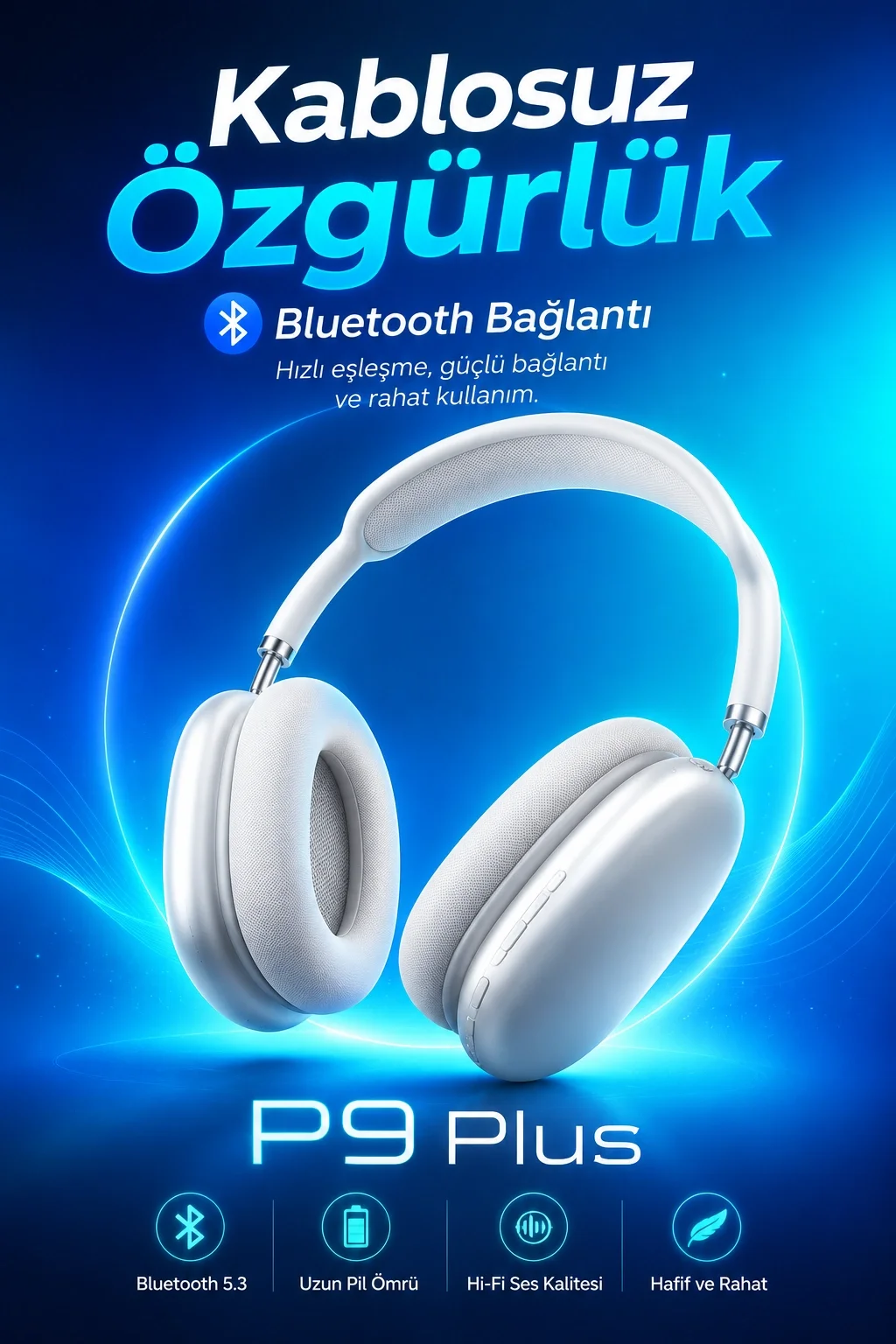 Bluetooth Bağlantılı Kulak Üstü Kulaklık Mikrofonlu Yumuşak Pedli Modern Tasarım