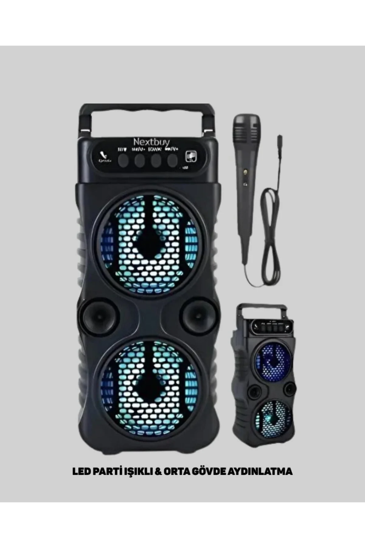 Bluetooth Bağlantılı LED Işıklı Taşınabilir Hoparlör – 1200 mAh Şarjlı, FM Radyolu
