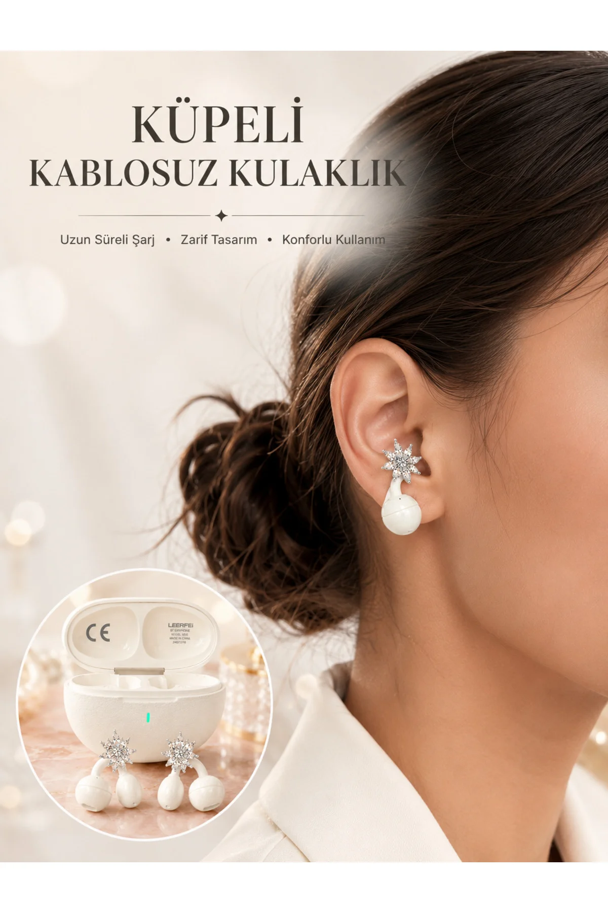 Bluetooth Bağlantılı Küpeli Kablosuz Kulaklık Uzun Pil Ömrü