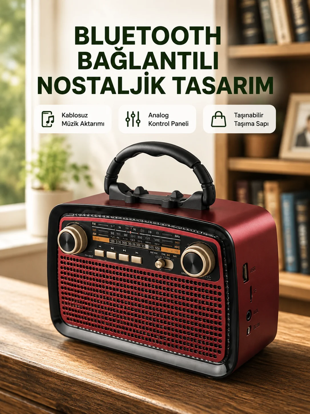 Bluetooth Bağlantılı Taşınabilir Hoparlör – FM/AM Radyo Özellikli, Şarj Edilebilir Batarya, 1 kg