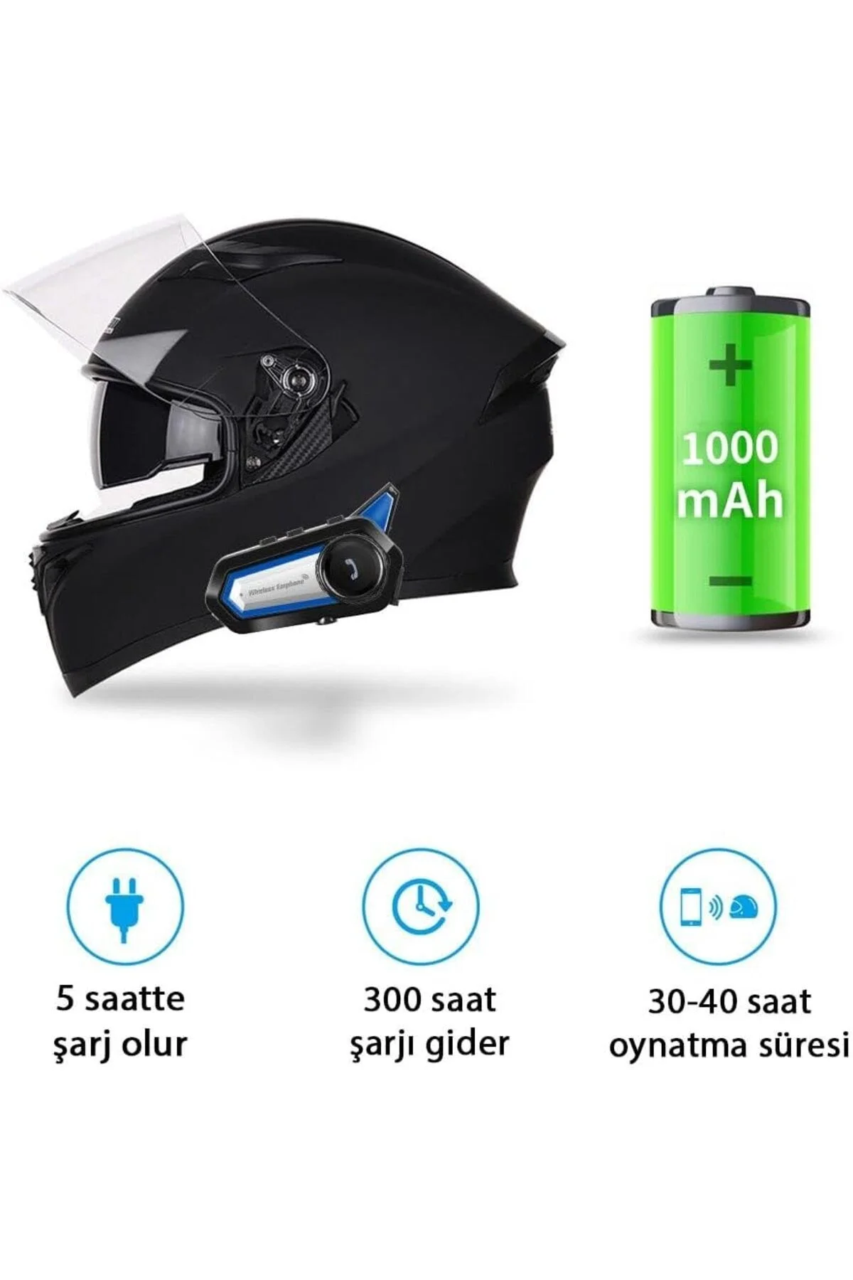 Bluetooth bağlantılı su geçirmez fenerli motosiklet kask kulaklığı interkom 2 yıl garantili