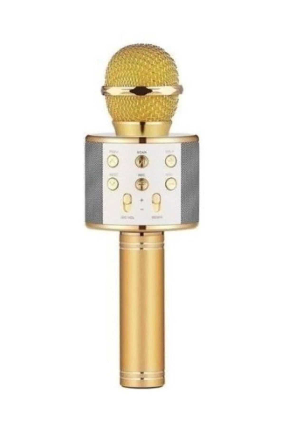 Bluetooth bağlantılı altın renkli dahili hoparlörlü karaoke mikrofon 2 yıl garantili