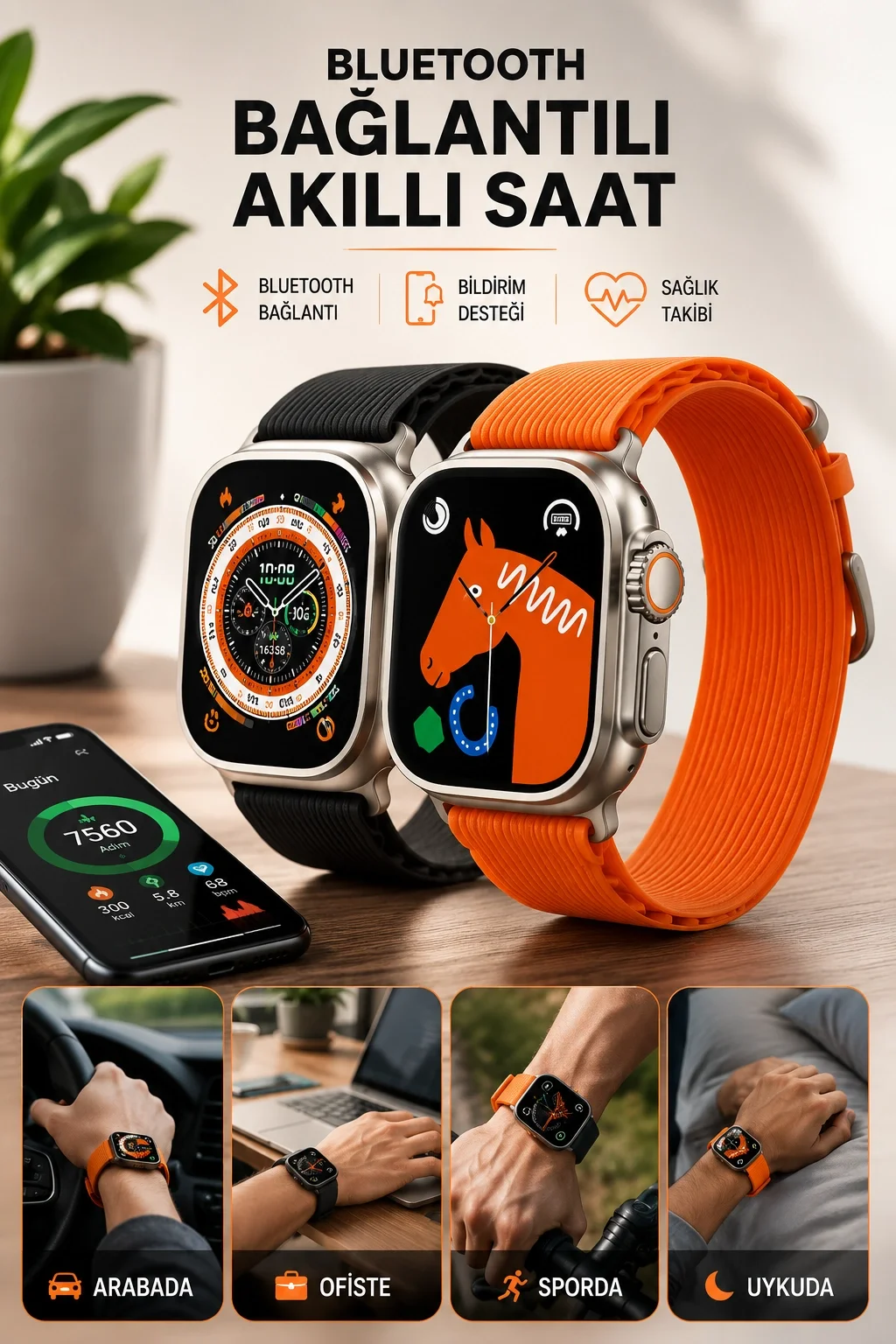 Bluetooth Bağlantılı 49MM Dokunmatik Akıllı Saat Sağlık ve Spor Takip Özellikli Bluetooth Bağlantılı 49MM Dokunmatik Akıllı Saat Sağlık ve Spor Takip Özellikli