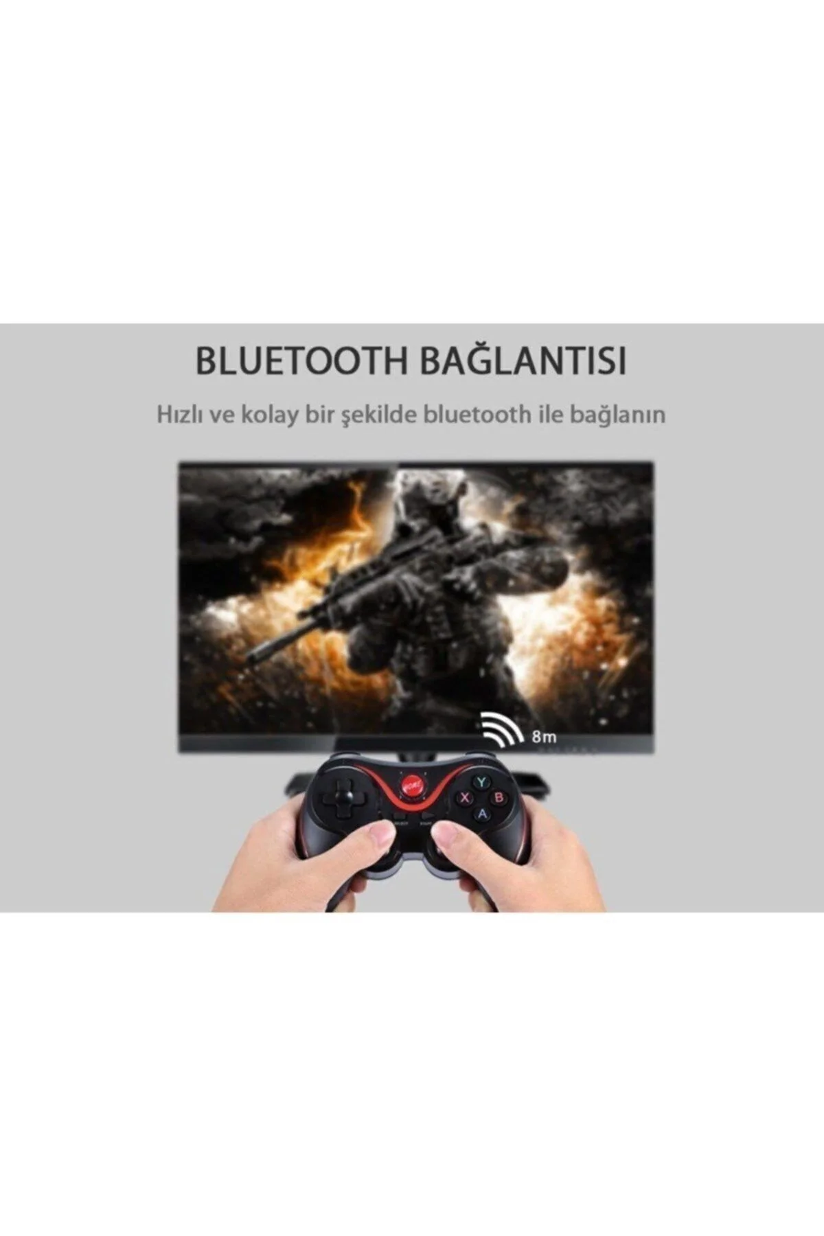 Bluetooth bağlantılı siyah gamepad telefon tutucu standlı PC uyumlu kablosuz oyun kolu