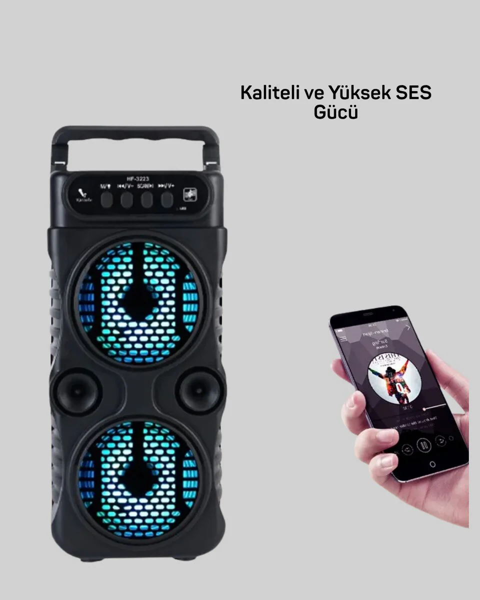 Bluetooth Bağlantılı LED Işıklı Taşınabilir Hoparlör – 1200 mAh Şarjlı FM Radyo