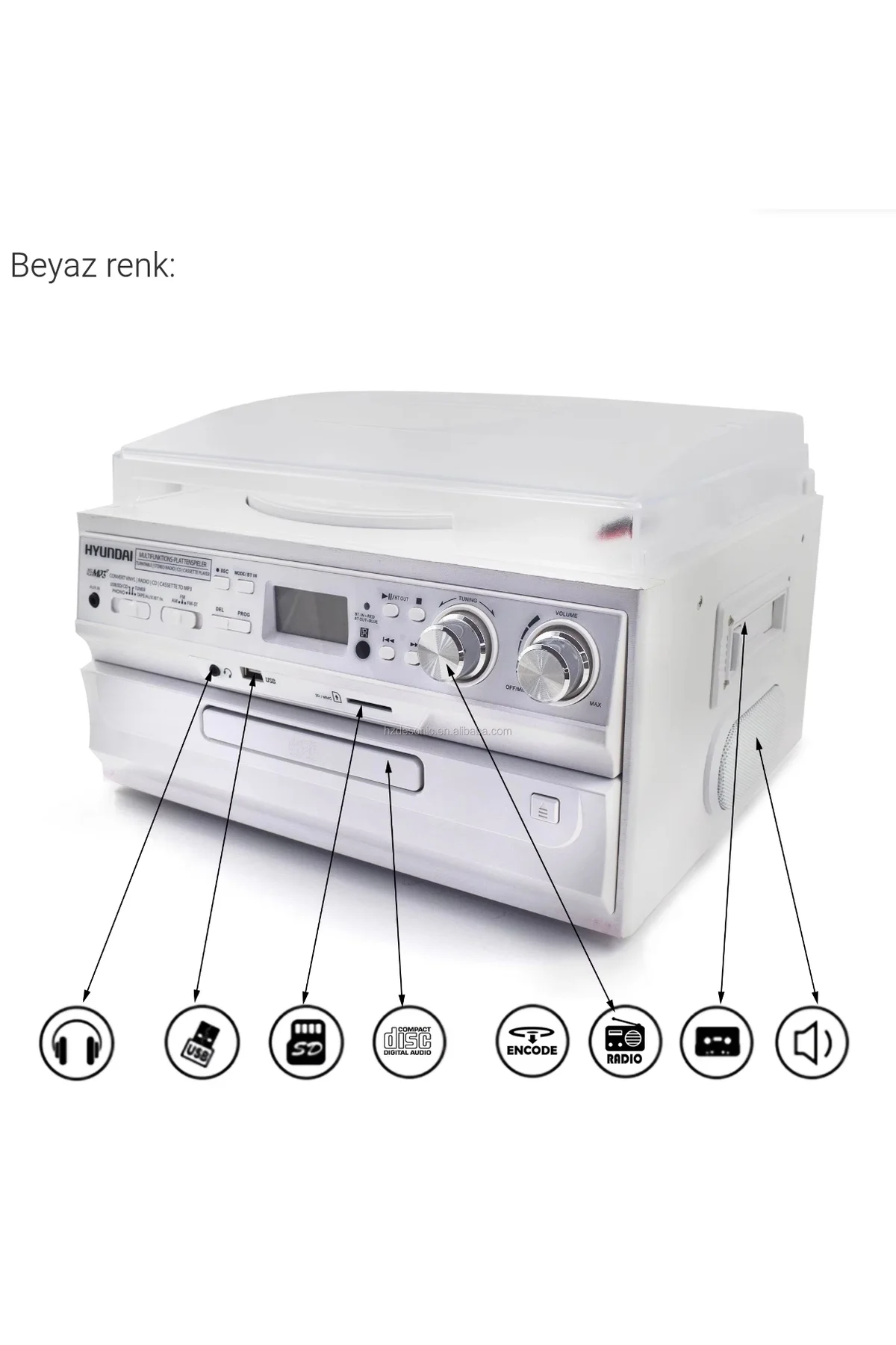 Bluetooth CD USB MP3 radyo müzik seti beyaz renk 2 yıl garantili plak çalar hoparlör