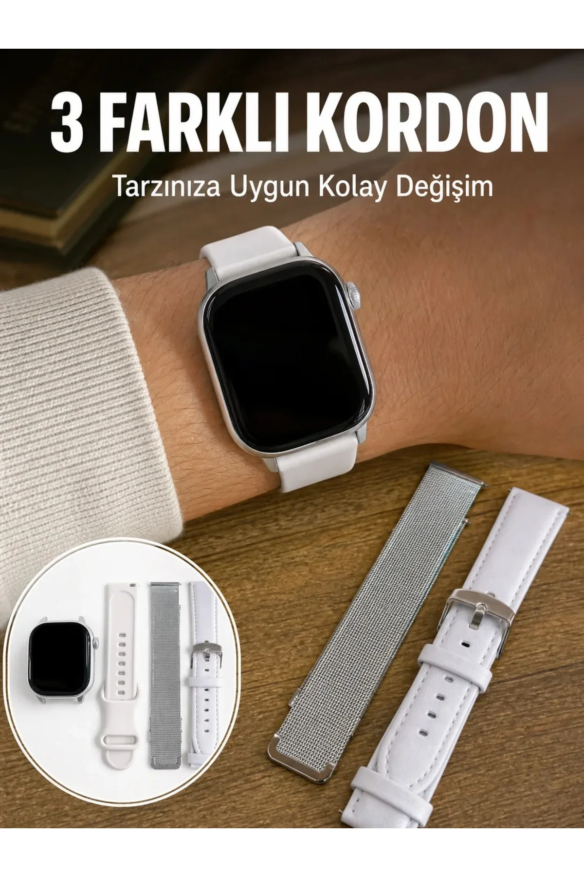 Bluetooth Görüşmeli Dokunmatik Akıllı Saat 3 Farklı Kordon Seçeneği Bluetooth Görüşmeli Dokunmatik Akıllı Saat 3 Farklı Kordon Seçeneği