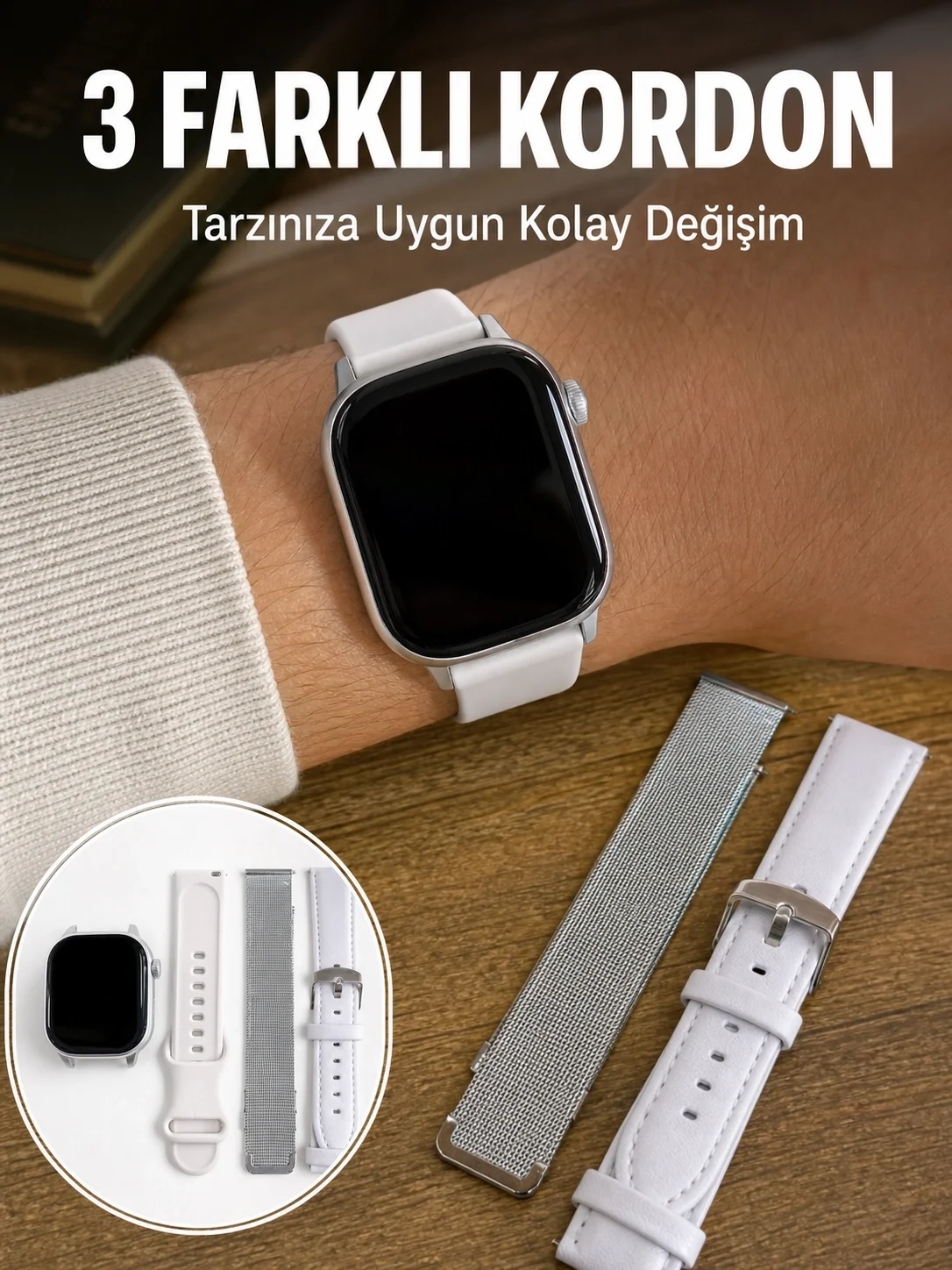 Bluetooth Görüşmeli Dokunmatik Akıllı Saat 3 Farklı Kordon Seçeneği Bluetooth Görüşmeli Dokunmatik Akıllı Saat 3 Farklı Kordon Seçeneği