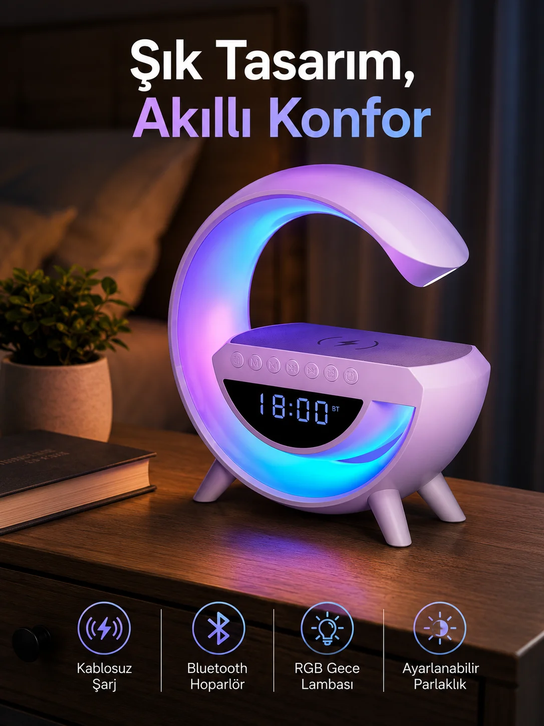 Bluetooth Hoparlör 15W Kablosuz Hızlı Şarj LED Gece Lambası Fiyatı, Yorumları ve Özellikleri