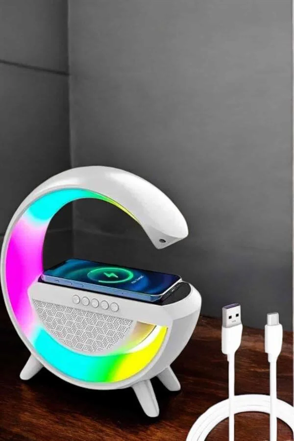 Bluetooth Hoparlör 15W Kablosuz Hızlı Şarj LED Gece Lambası - Kablosuz Ses ve Şarj Çözümü