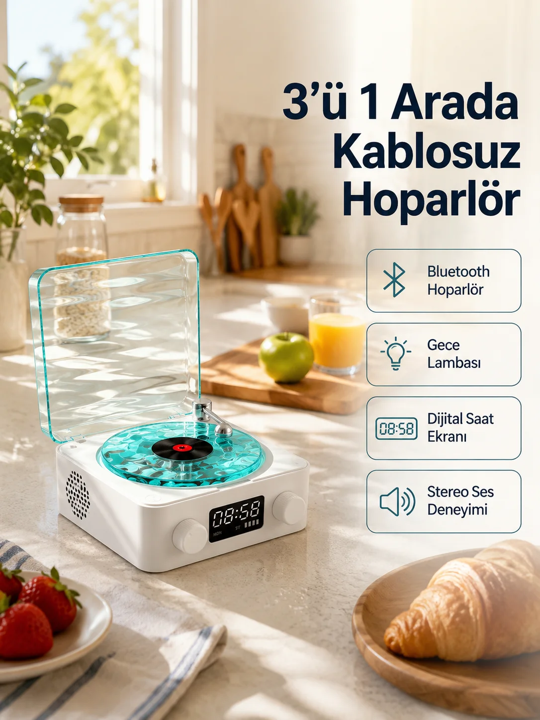 Bluetooth Hoparlör – 3-ü-1 Saatli Gece Lambası ve Vintage Tasarım Bluetooth Hoparlör – 3-ü-1 Saatli Gece Lambası ve Vintage Tasarım