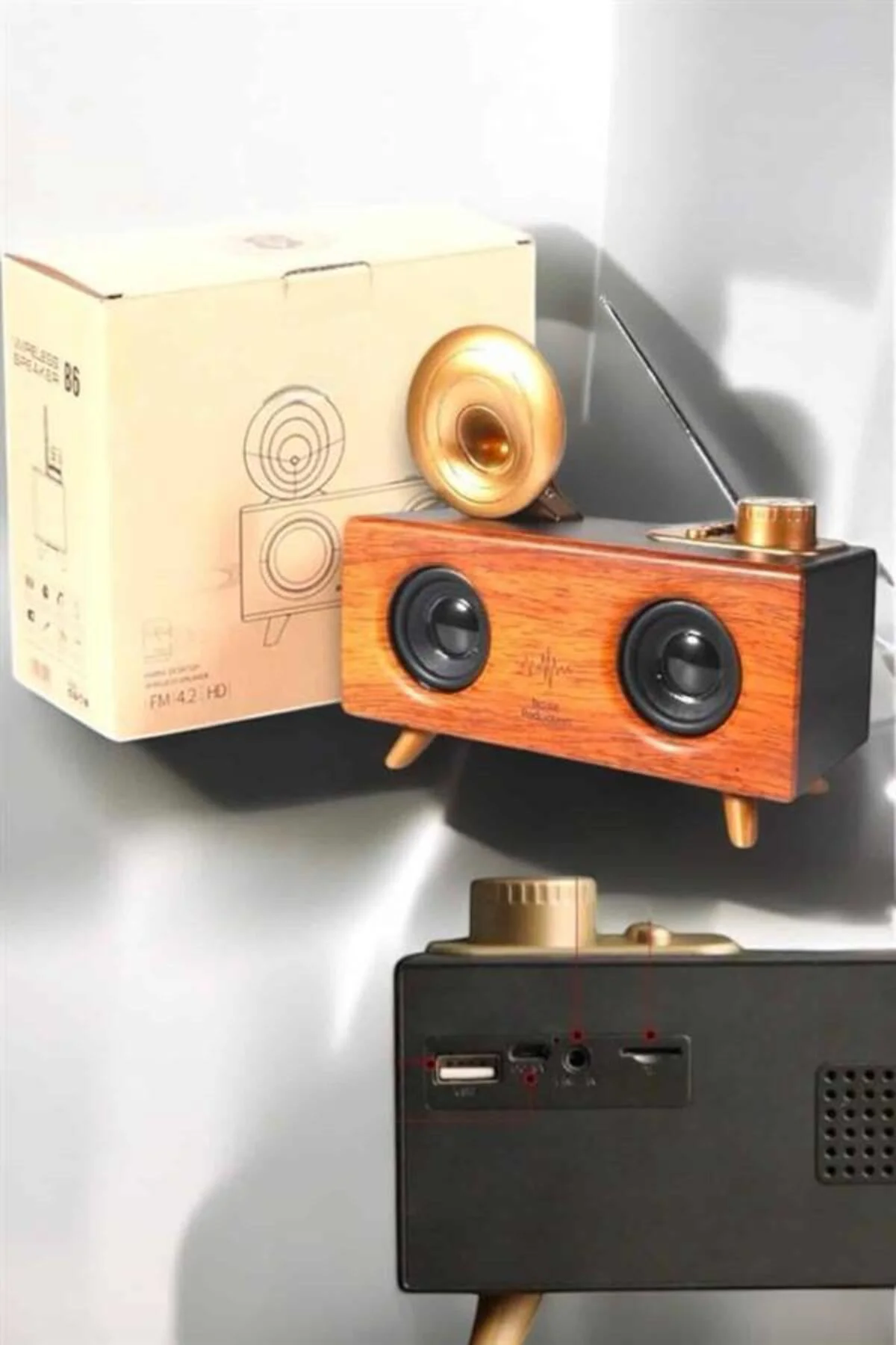 Bluetooth Hoparlör Ahşap Klasik Retro Gramofon Bluetooth Müzik Ku