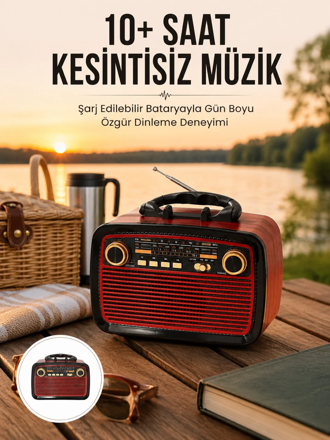Bluetooth Hoparlör Ahşap Renk Vintage Işıklı Nostaljik Radyo Fm A