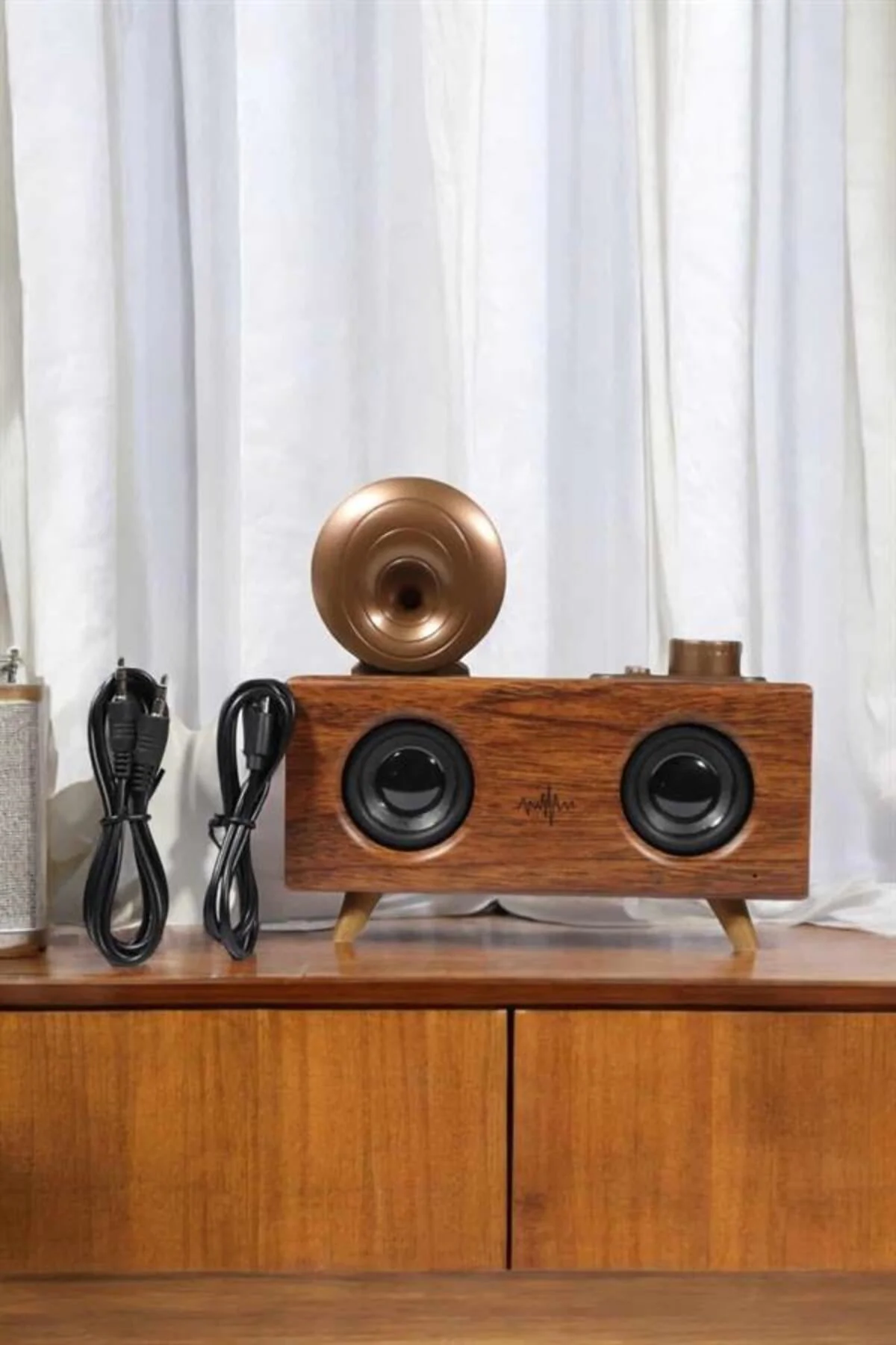 Bluetooth Hoparlör Ahşap Klasik Retro Gramofon Bluetooth Müzik Ku