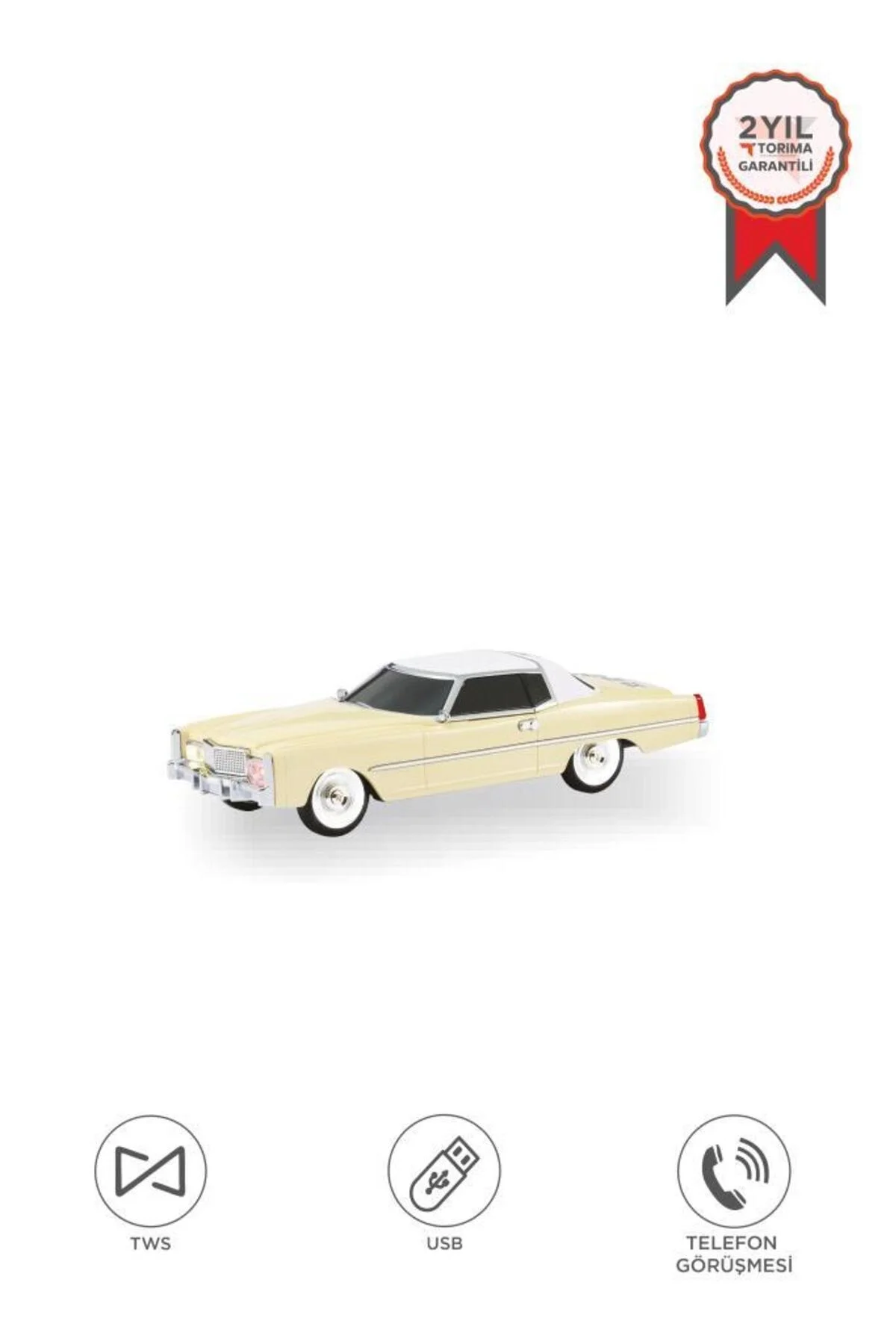Bluetooth hoparlör bej renk retro araba tasarımlı 10W FM USB TWS 3 saat dinleme süresi