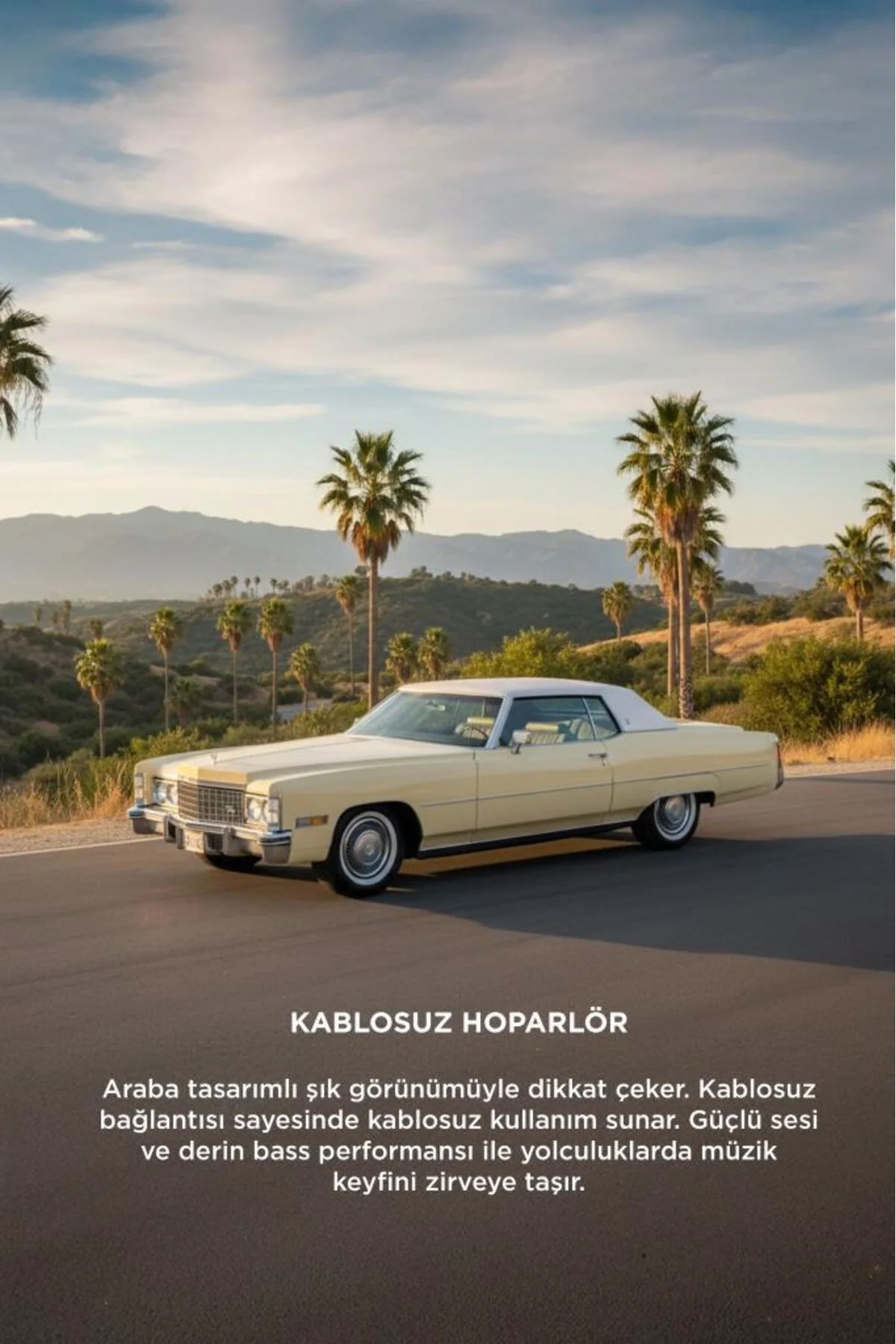 Bluetooth hoparlör bej renk retro araba tasarımlı 10W FM USB TWS 3 saat dinleme süresi